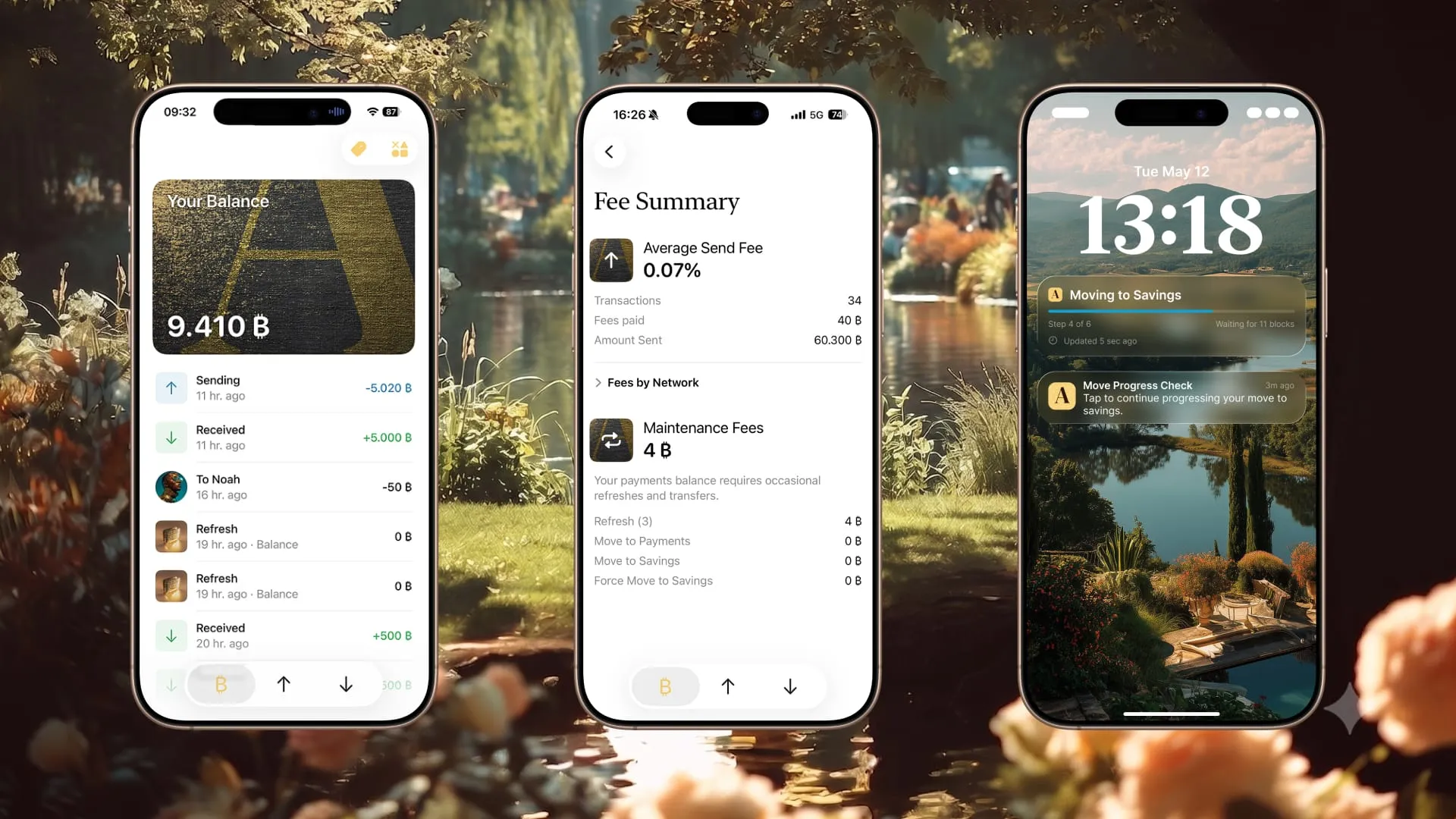 Three screenshots from the Arké app, each more stylish than the last