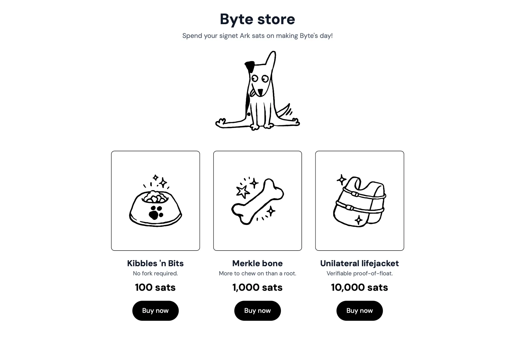 A screenshot of Second’s test store for buying Byte treats with signet sats