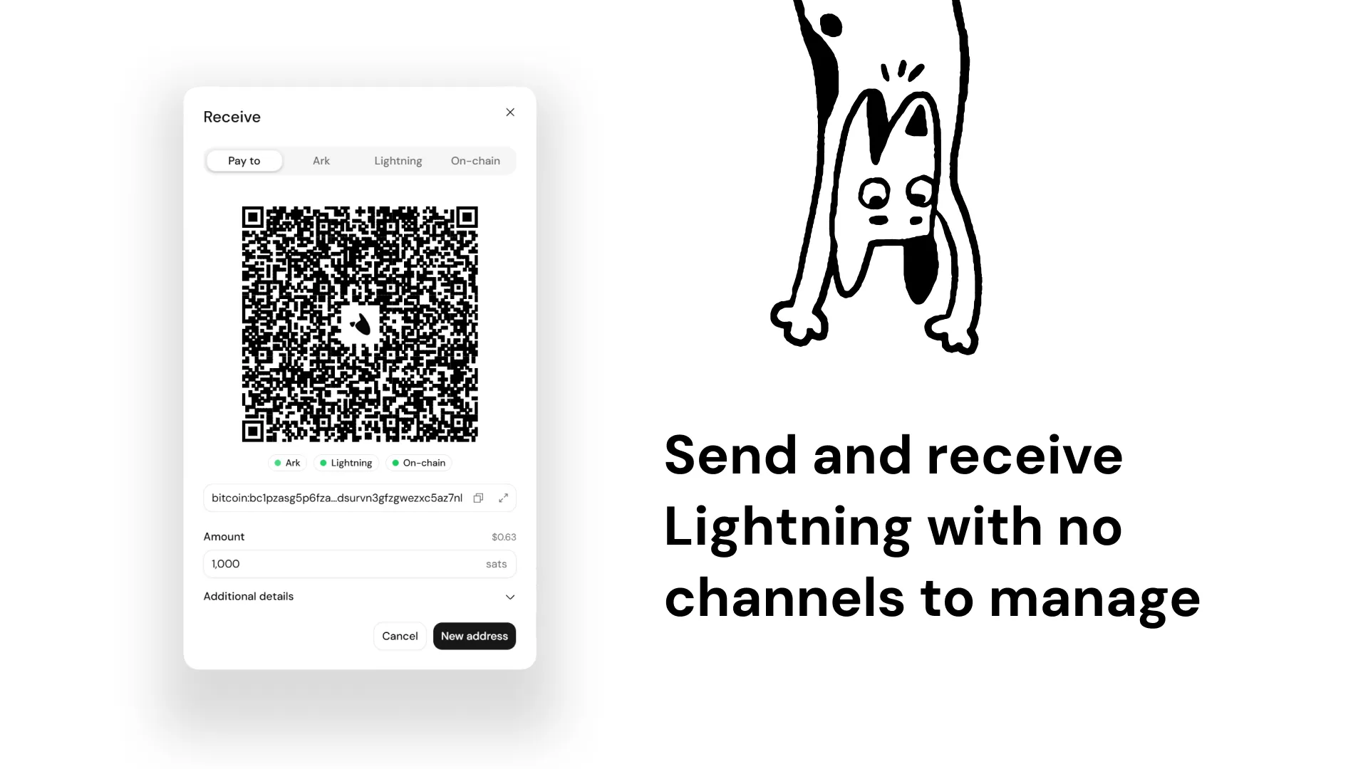 Bark Wallet’s receive modal with combined QR code