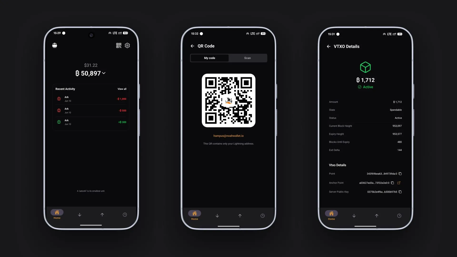 Three screenshots showing examples of the Noah UI