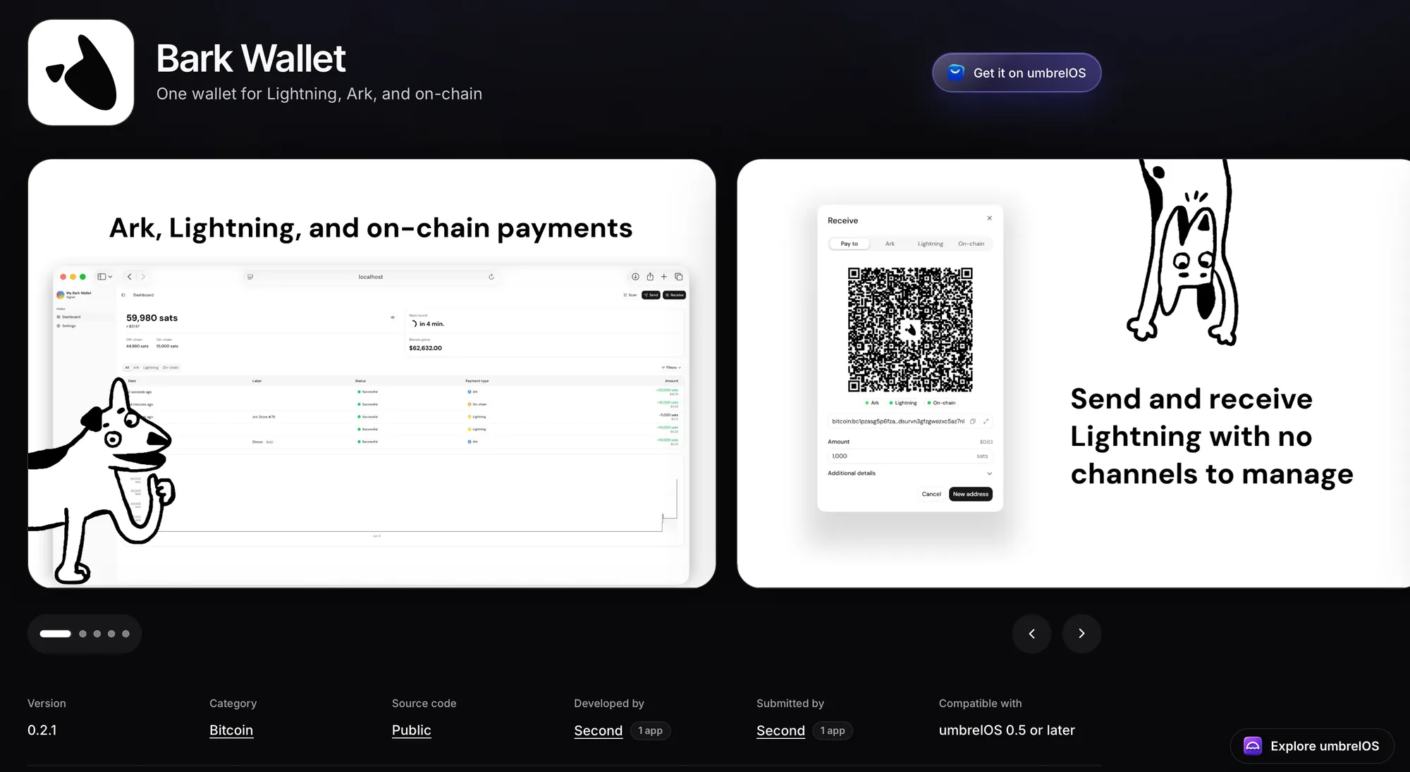 Bark Wallet listed on the Umbrel App Store