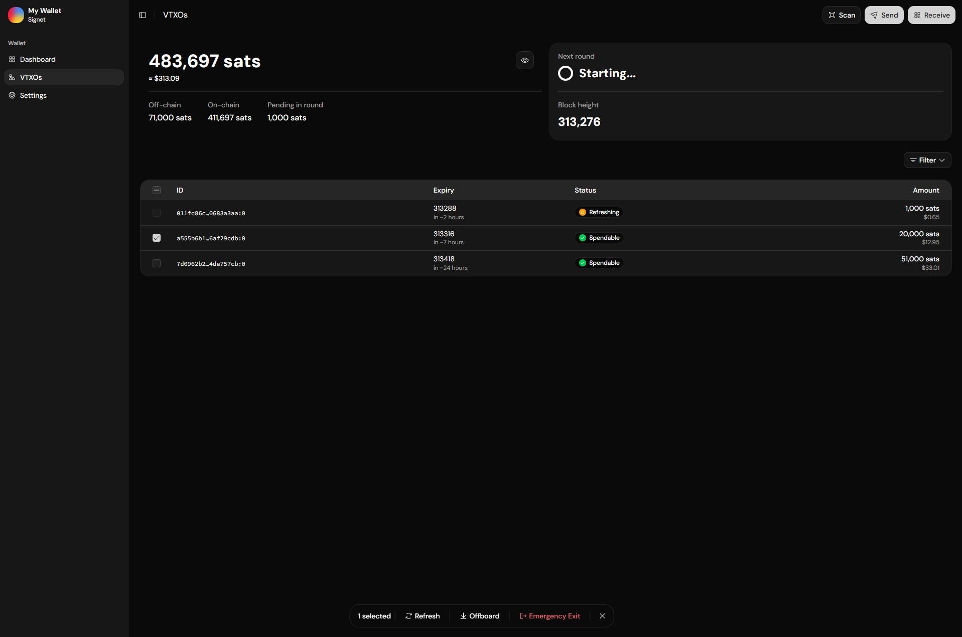 Bark Wallet's new VTXO page